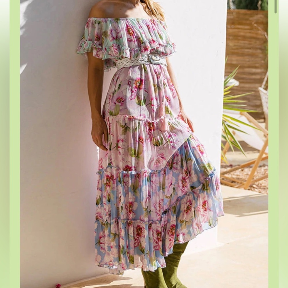 Miss June off-the-shoulder ruffle tiered maxi
